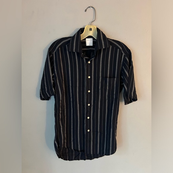 Sandro Paris blue striped button up top. ?unisex. Label XS. So cute! - Picture 2 of 7